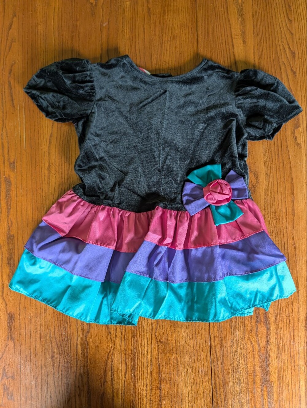 Rare Vintage 90s Girls Velvet & Satin Tiered Party Dress Made In The USA